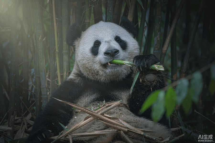 A giant panda eating bamboo in Chengdu